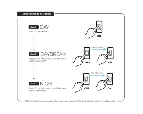 Anleitung zur Auswahl des Beleuchtungsmodus: Tag, Morgendämmerung, Nacht