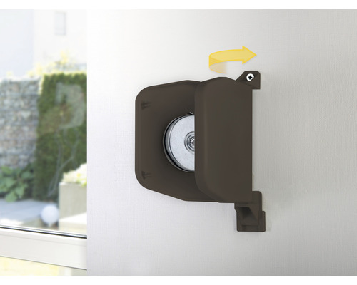 Rollo-Seitenführung mit Pfeil auf der Wand