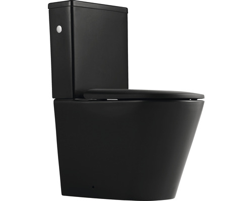 Schwarze Toilette mit Spülkasten