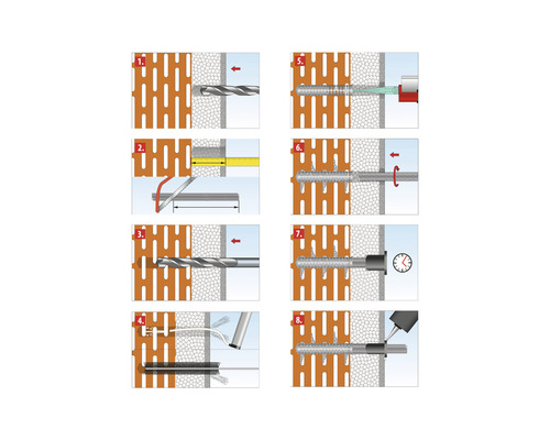 Montageanleitung für eine Schraube in einer Ziegelwand