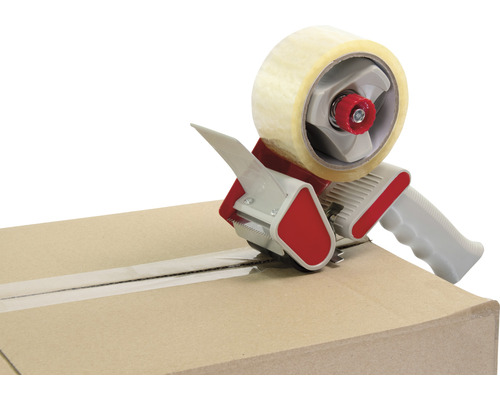 Klebebandabroller im Einsatz auf einem Karton