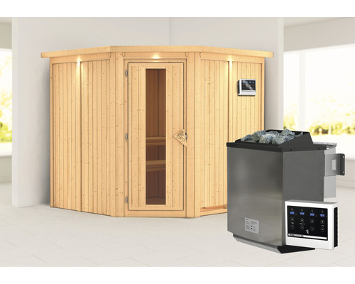 Ecksauna mit Saunaofen und Steuerung