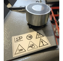 PowerPac Logo, Warnzeichen: Quetschgefahr, Magnetfeld, allgemeine Warnung, Strangulationsgefahr, bewegliche Teile