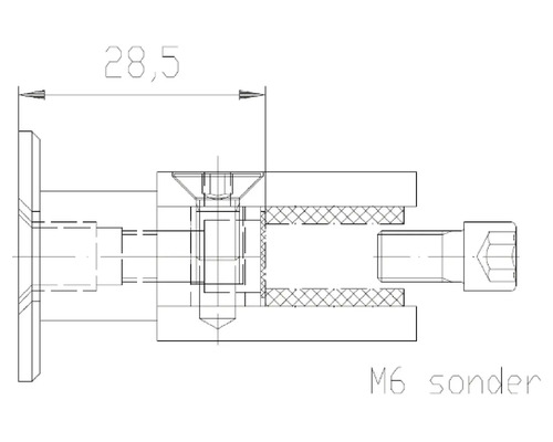 Technische Zeichnung einer M6 Sonderschraube mit einer Länge von 28,5 Millimetern