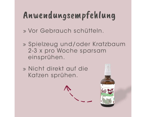 Anwendungsempfehlung für Katzenspray zur Verwendung auf Spielzeug und Kratzbäumen