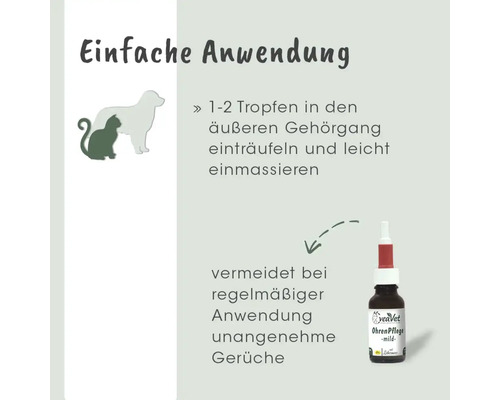 Anwendungshinweise für Ohrenpflege bei Tieren.