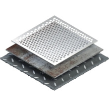 Quadratische Metallplatten mit Lochmuster, geriffelter Oberfläche und einfacher Oberfläche