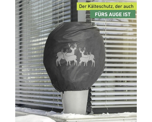 Pflanztopf mit Wintervlies und Hirschmotiven
