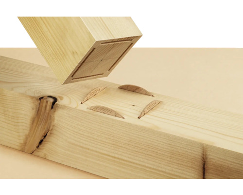 Holzverbindung mit Flachdübeln und einem Holzbalken