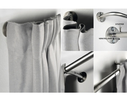Gardinenstange mit Stoffgardine und verstellbarer Halterung
