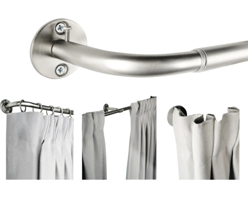 Vorhangstange mit Vorhang in verschiedenen Ansichten