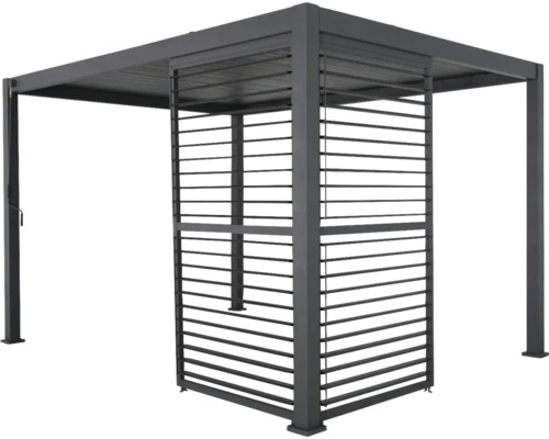 Freistehende Metallpergola mit Lamellendach und seitlichem Sichtschutz