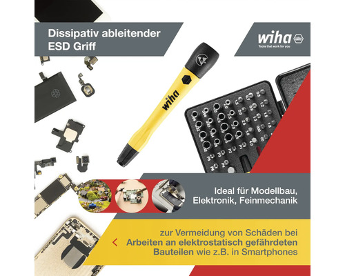 Wiha ESD Schraubendreher Set mit Bits für Modellbau, Elektronik und Feinmechanik