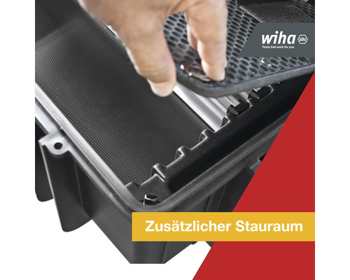 Detailaufnahme eines Werkzeugkoffers mit zusätzlichem Stauraum