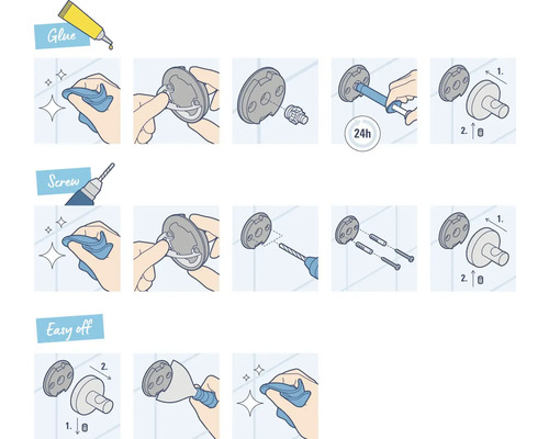 Anleitung zur Befestigung von Badaccessoires mit Kleben, Schrauben und Entfernen