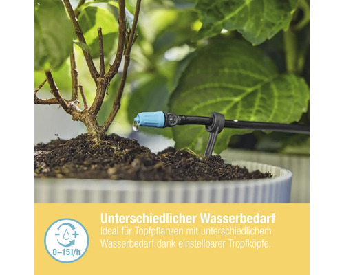 Tropfbewässerung für Topfpflanzen mit einstellbarem Tropfkopf