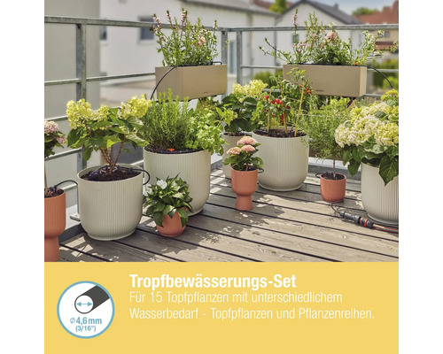 Tropfbewässerungsset für 15 Topfpflanzen auf dem Balkon