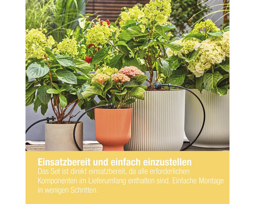 Blumen in Pflanzgefäßen mit Bewässerungssystem