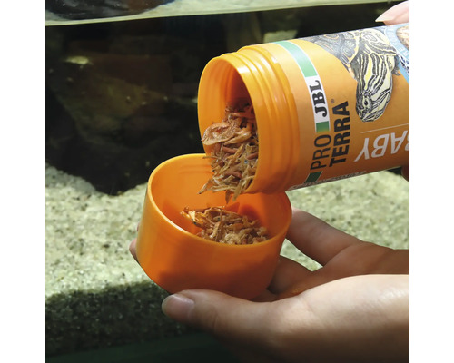JBL Pro Terra Baby Schildkrötenfutter wird in einen Deckel gegossen