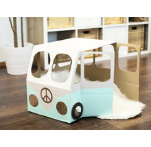 Spielhaus aus Karton im Design eines Hippie-Vans