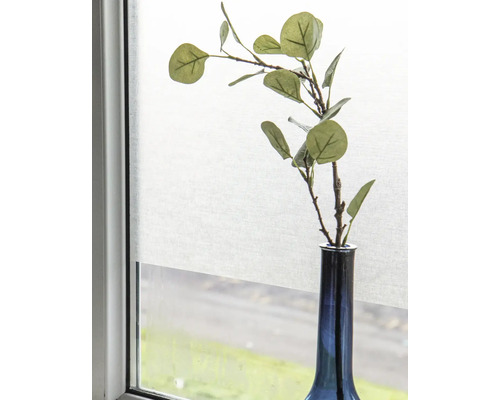 Dekorative Zweige in einer Vase vor einem Fenster mit Rollo