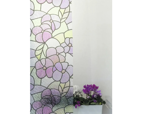 Dekorfolie mit Blumenmuster neben einer Topfpflanze