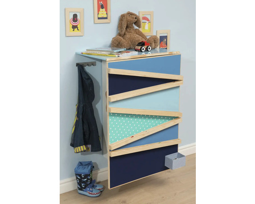 Kinderzimmer-Aufbewahrungsmöbel mit Holzrahmen und verschiedenfarbigen Schubladen