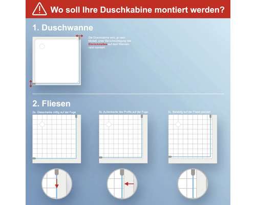 Anleitung zur Montage einer Duschkabine auf einer Duschwanne oder auf Fliesen