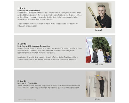Duschkabinen Aufmaß, Lieferung und Montage in drei Schritten