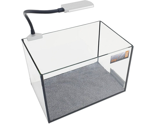 Aquarium mit LED Lampe und Kies