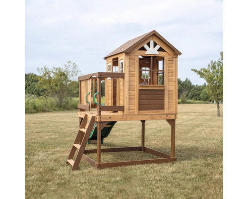 Spielhaus aus Holz mit Rutsche und Leiter für den Garten