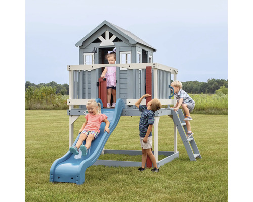 Spielhaus Spielturm Backyard DISCOVERY 310 x 190 cm Holz blau, weiß bestehend aus Grundturm, Rutsche blau Spielhaus Spielturm Backyard DISCOVERY 310 x 190 cm Holz blau, weiß bestehend aus Grundturm, Rutsche blau