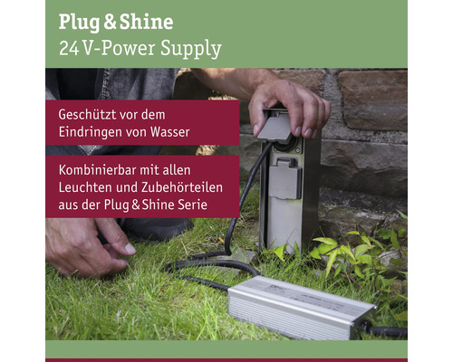 Plug and Shine 24 Volt Stromversorgung für Aussenbeleuchtung im Garten.