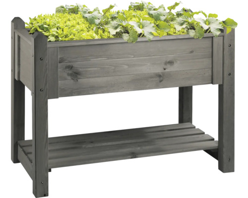 Hochbeet aus Holz mit Ablagefach und Salatbepflanzung
