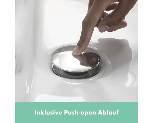 Hand betätigt Push-Open-Ablauf in einem Waschbecken