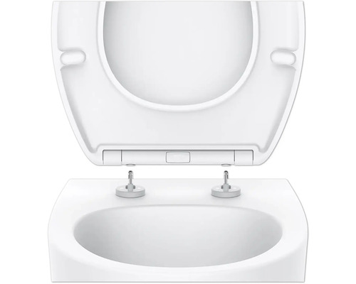 Weißer Toilettensitz mit offenem Deckel