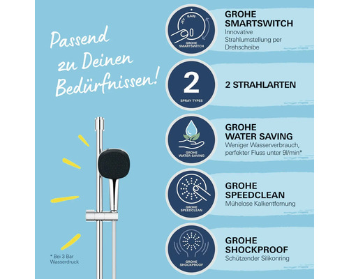 Grohe Smartswitch Duschsystem mit zwei Strahlarten, Wassersparfunktion, Speedclean und Shockproof