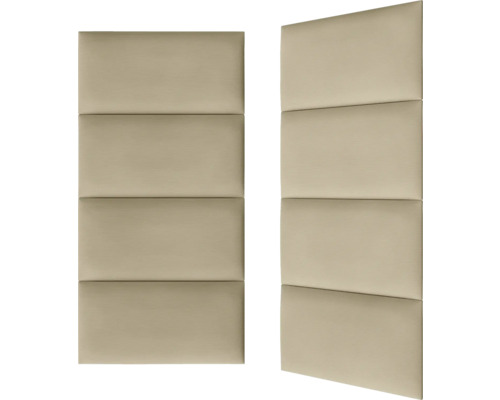 Zwei Paneele aus beigem Wandpaneelstoff.