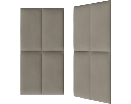 Zwei rechteckige Wandpaneele mit gepolsterter Oberfläche, jedes in vier Quadrate unterteilt, zur Wandgestaltung