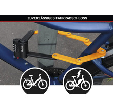 Fahrrad mit Gelenkschloss am Rahmen und Laternenmast gesichert