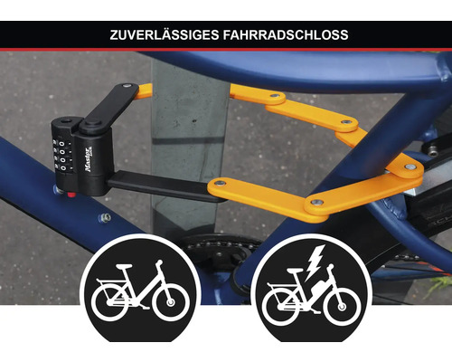 Fahrrad mit Gelenkschloss am Rahmen und Laternenmast gesichert