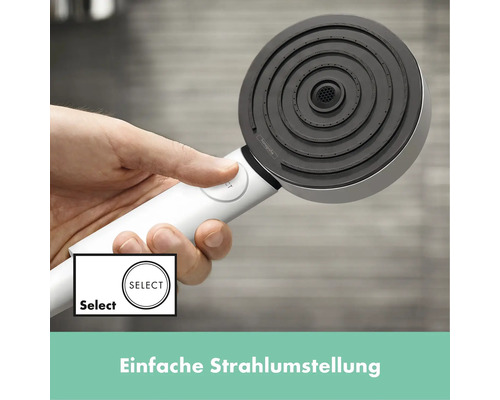 Handbrause mit Strahlartenumstellung per Knopfdruck in der Hand