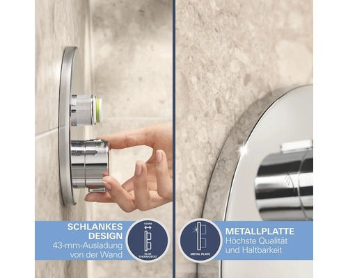 Aufputz Duscharmatur mit schlankem Design und Metallplatte für hohe Qualität und Haltbarkeit.