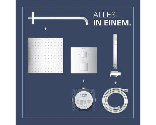 Komplette Duschgarnitur mit Kopfbrause, Handbrause, Thermostat und Brauseschlauch