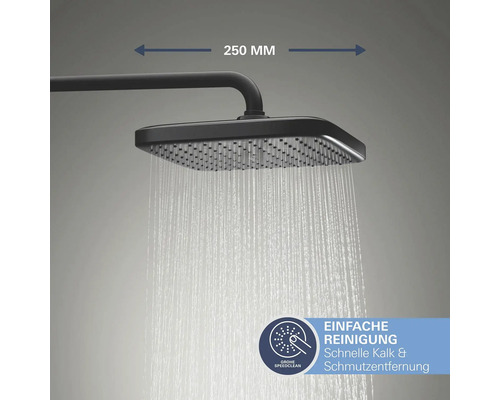 Quadratischer Duschkopf mit einer Länge von 250 Millimeter und einfacher Reinigung