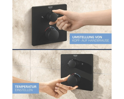 Grohe Thermostatarmatur zur Temperatureinstellung und Umstellung von Kopf- auf Handbrause