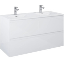 Waschtischunterschrank mit zwei Waschbecken und zwei Armaturen