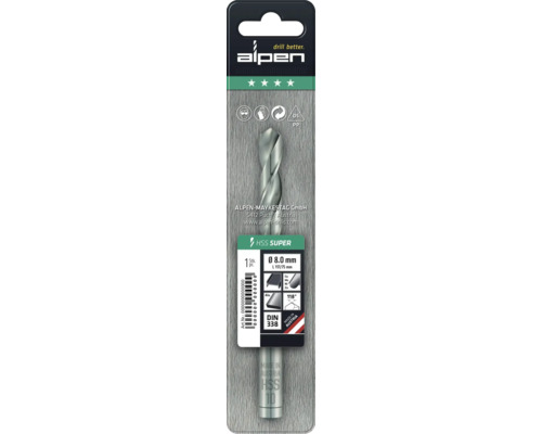 Alpen HSS Super Spiralbohrer, 8 Millimeter