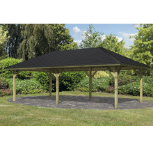 Holzpavillon mit Bitumendach im Garten
