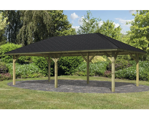 Holzpavillon mit Bitumendach im Garten